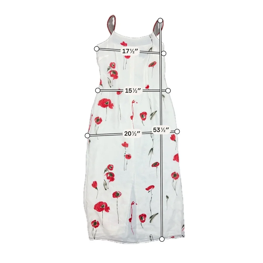 Vintage Y2K White Dress w/ Red Poppy Floral Design & Beaded Straps - SIZE 10‎ - Picture 8 of 8